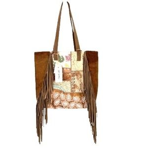 NEW Shyanne Womens Boho Patchwork Tote Fringe Leather Hobo Shoulder Bag Western